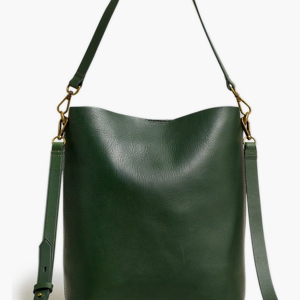 Madewell Forest Green the transport leather bucket bag